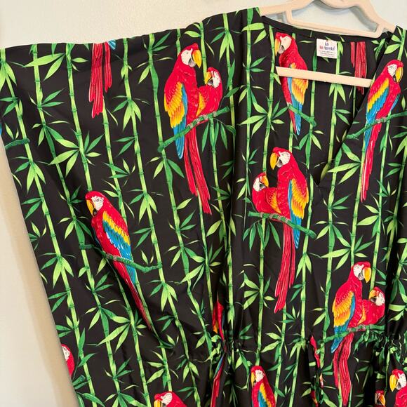 La LeeLa Swimwear Kaftan Dress Cover Up Womens OS Green Parrot Bamboo Summer - Picture 5 of 7